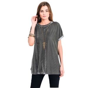 WISHLIST Grey Velvet Short Cuffed Sleeves Top Women's Size M/L